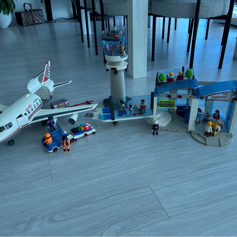 Playmobil Airport Playset and Fire Rescue Boat with Figures